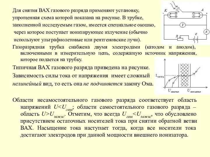 Для снятия ВАХ газового разряда применяют установку, упрощенная схема которой