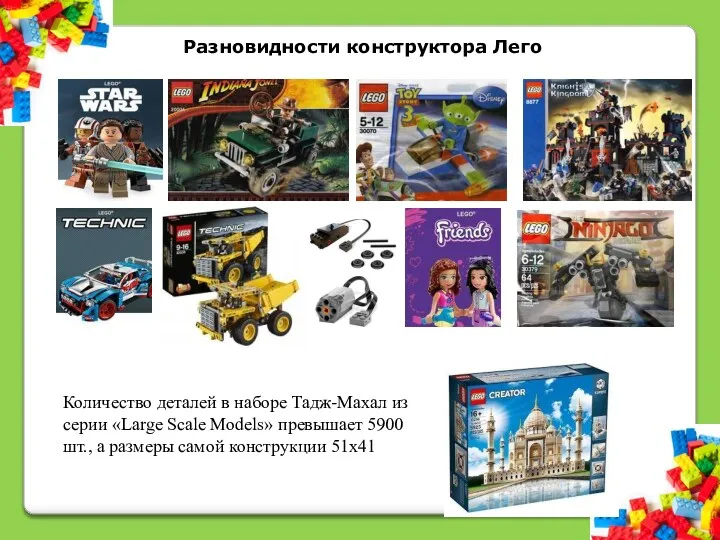 Разновидности конструктора Лего Количество деталей в наборе Тадж-Махал из серии