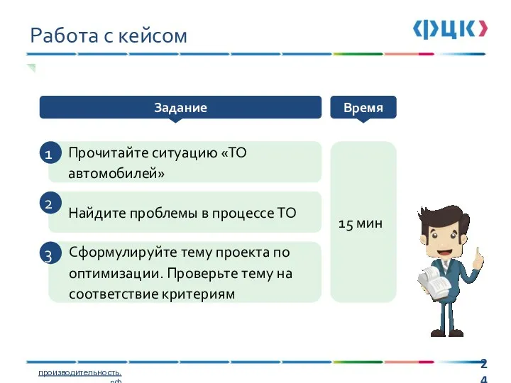 Прочитайте ситуацию «ТО автомобилей» 15 мин 1 Найдите проблемы в