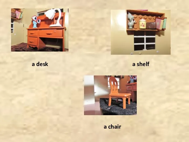 a desk a shelf a chair