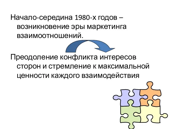 Начало-середина 1980-х годов – возникновение эры маркетинга взаимоотношений. Преодоление конфликта