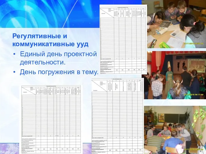 Регулятивные и коммуникативные ууд Единый день проектной деятельности. День погружения в тему.