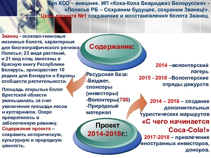 Тип КСО – внешнее. ИП «Кока-Кола Бевриджиз Белоруссия» - «Полесье