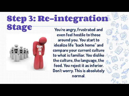 Step 3: Re-integration Stage You're angry, frustrated and even feel