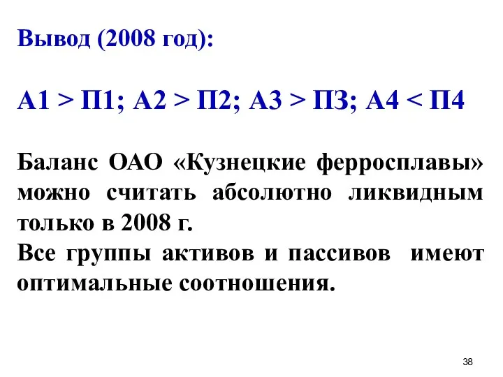 Вывод (2008 год): А1 > П1; А2 > П2; A3