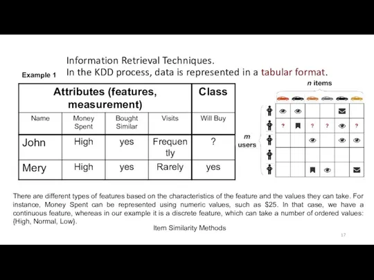 Information Retrieval Techniques. In the KDD process, data is represented