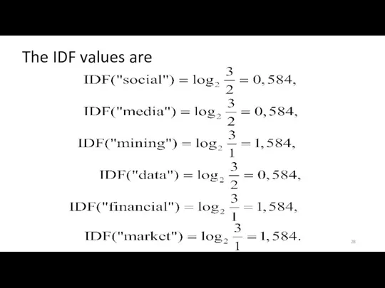 The IDF values are