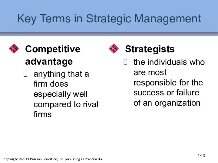 Key Terms in Strategic Management Competitive advantage anything that a