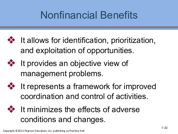 Nonfinancial Benefits It allows for identification, prioritization, and exploitation of opportunities. It provides