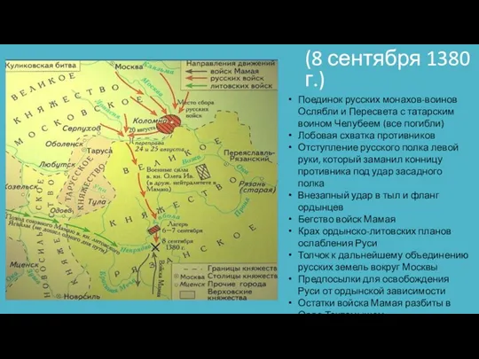 Куликовская битва (8 сентября 1380 г.) Поединок русских монахов-воинов Ослябли