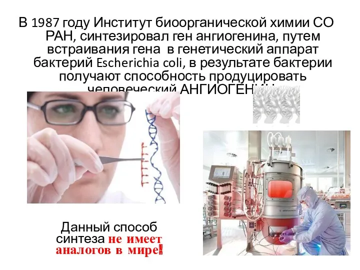 В 1987 году Институт биоорганической химии СО РАН, синтезировал ген