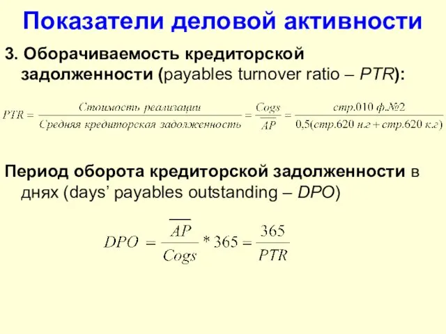 Показатели деловой активности 3. Оборачиваемость кредиторской задолженности (payables turnover ratio