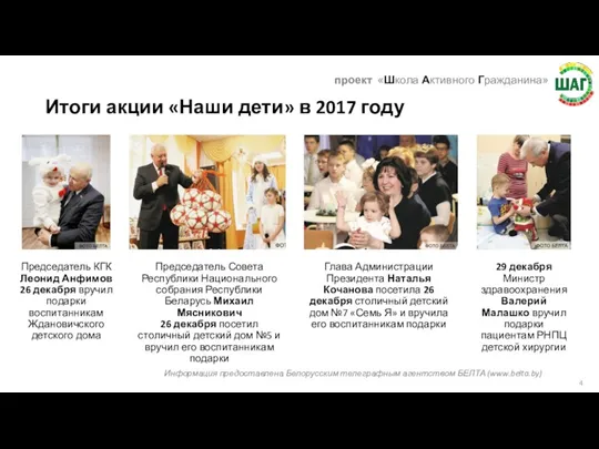 Итоги акции «Наши дети» в 2017 году Председатель КГК Леонид