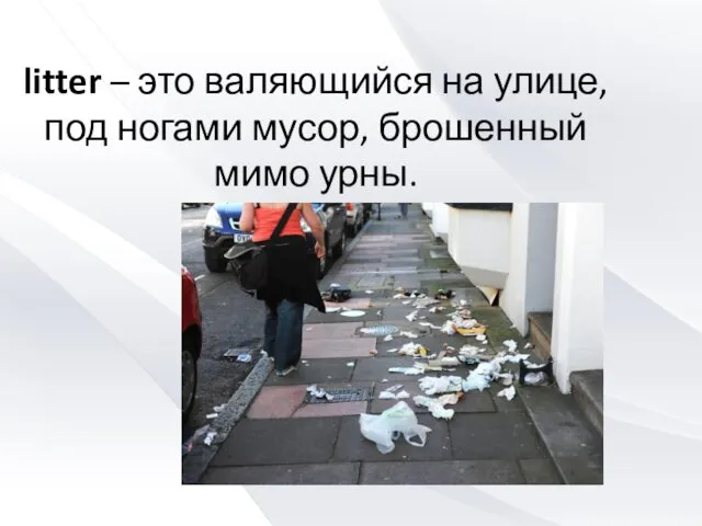 litter – это валяющийся на улице, под ногами мусор, брошенный мимо урны.