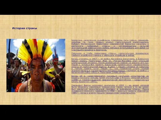 История страны Бразилию, населенную индейскими племенами тупи-гурани, араваков, карибов, ге,