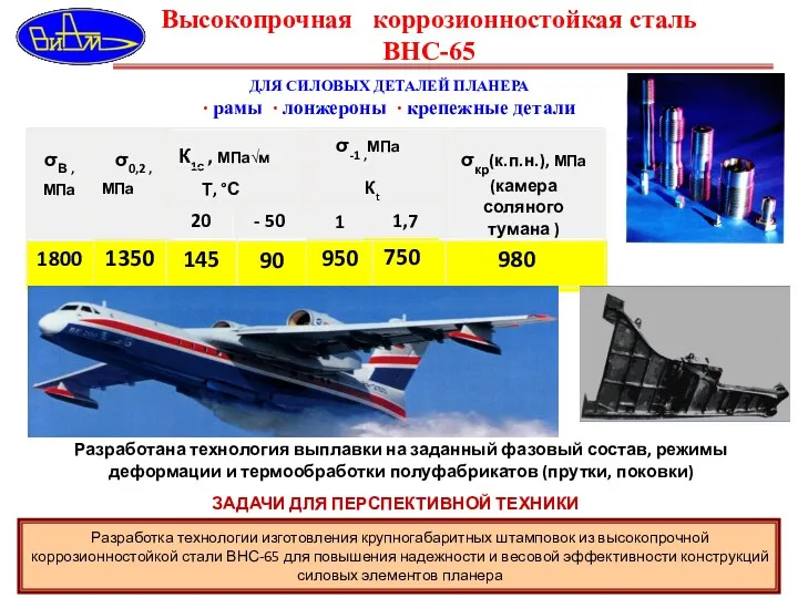 Высокопрочная коррозионностойкая сталь ВНС-65 ДЛЯ СИЛОВЫХ ДЕТАЛЕЙ ПЛАНЕРА ∙ рамы