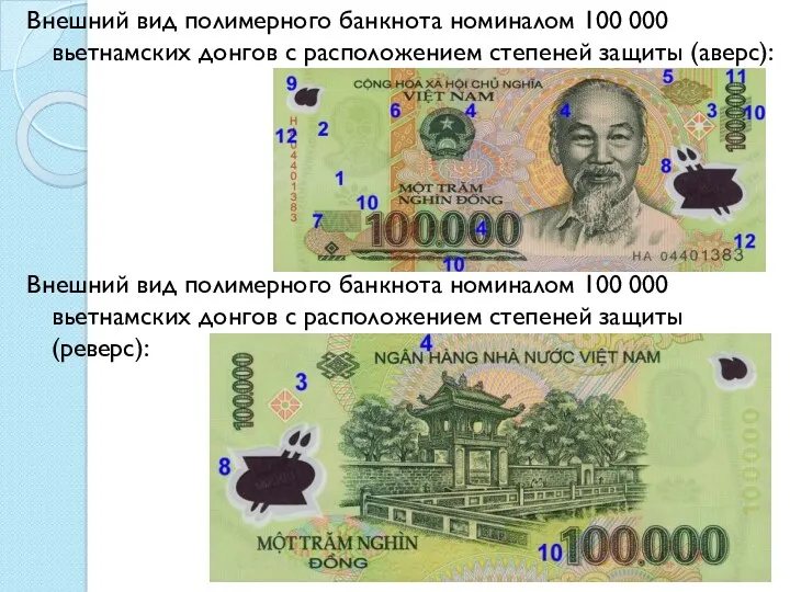 Внешний вид полимерного банкнота номиналом 100 000 вьетнамских донгов с