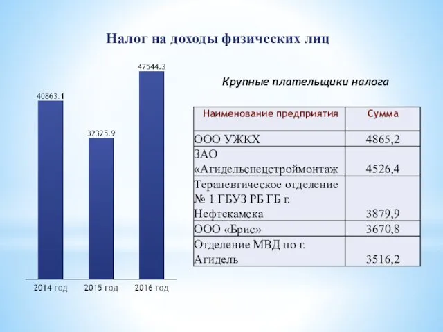 Налог на доходы физических лиц Крупные плательщики налога