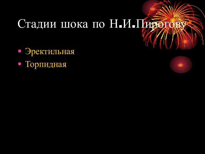 Стадии шока по Н.И.Пирогову Эректильная Торпидная