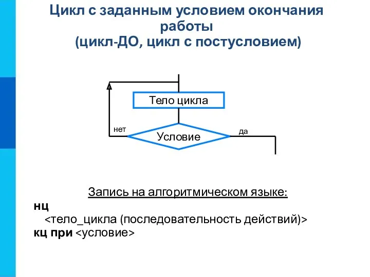 Цикл с заданным условием окончания работы (цикл-ДО, цикл с постусловием)