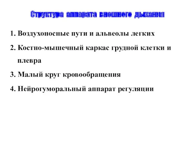 Структура аппарата внешнего дыхания 1. Воздухоносные пути и альвеолы легких