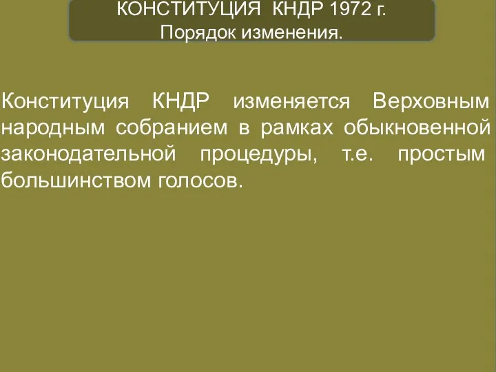 Конституция КНДР изменяется Верховным народным собранием в рамках обыкновенной законодательной