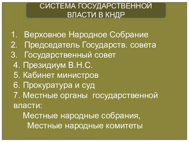 Верховное Народное Собрание Председатель Государств. совета Государственный совет 4. Президиум