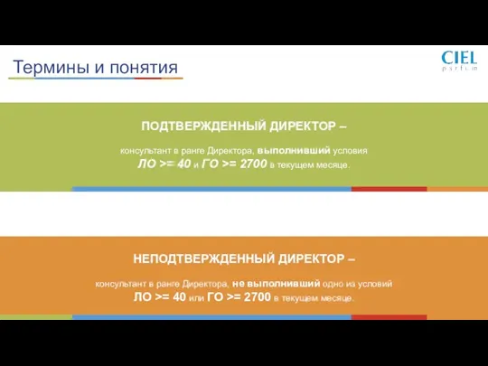 Термины и понятия ПОДТВЕРЖДЕННЫЙ ДИРЕКТОР – консультант в ранге Директора,