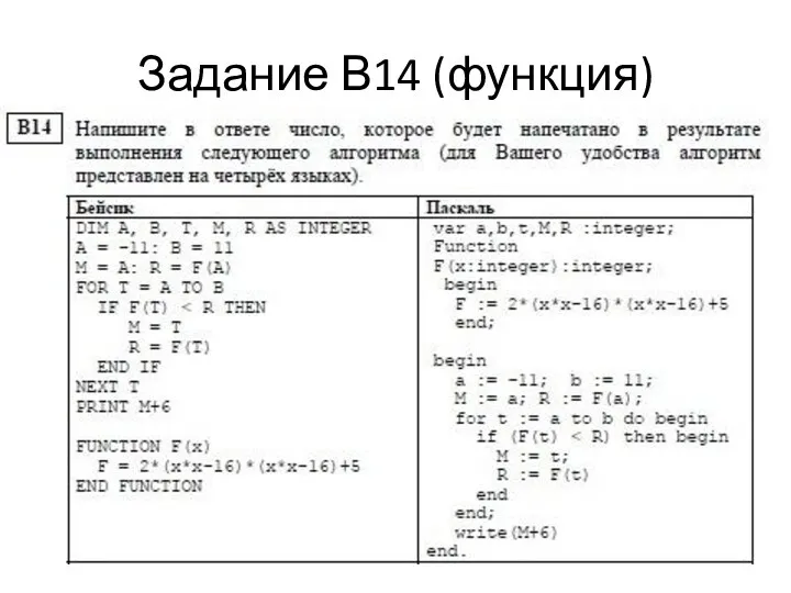 Задание В14 (функция)