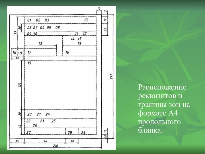 Расположение реквизитов и границы зон на формате А4 продольного бланка.