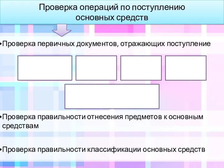 Проверка операций по поступлению основных средств Проверка первичных документов, отражающих