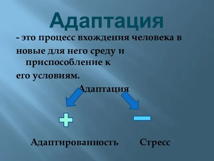 Адаптация - это процесс вхождения человека в новые для него