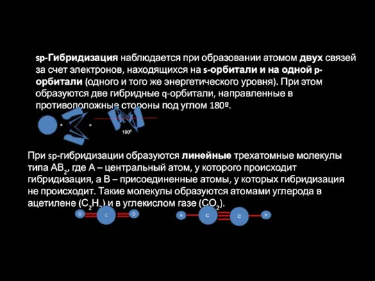 sp-Гибридизация наблюдается при образовании атомом двух связей за счет электронов,