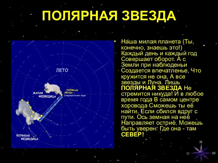 ПОЛЯРНАЯ ЗВЕЗДА Наша милая планета (Ты, конечно, знаешь это!) Каждый