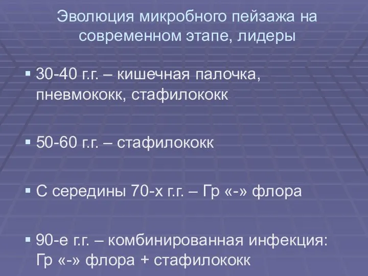 Эволюция микробного пейзажа на современном этапе, лидеры 30-40 г.г. –