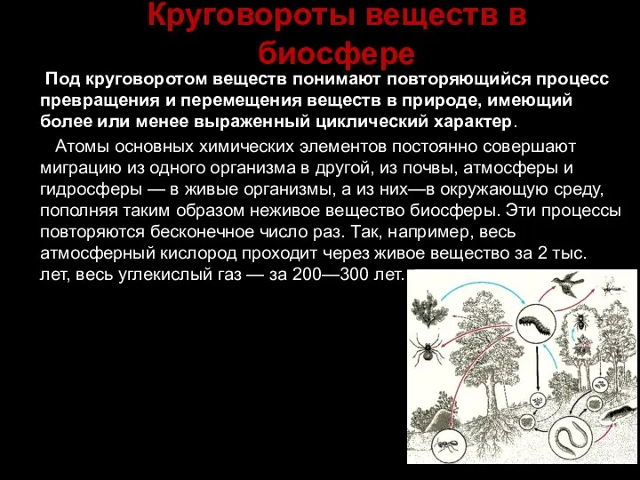 Круговороты веществ в биосфере Под круговоротом веществ понимают повторяющийся процесс