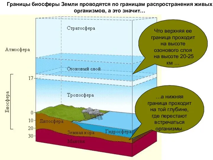 Границы биосферы Земли проводятся по границам распространения живых организмов, а