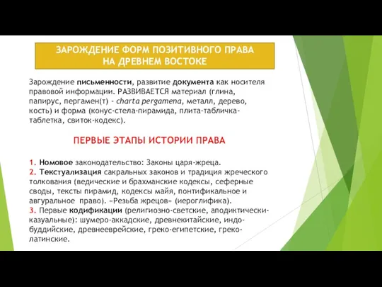 Зарождение письменности, развитие документа как носителя правовой информации. РАЗВИВАЕТСЯ материал