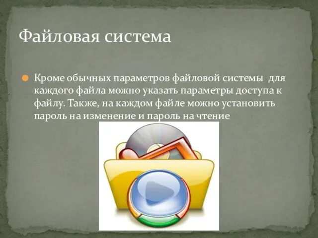 Кроме обычных параметров файловой системы для каждого файла можно указать