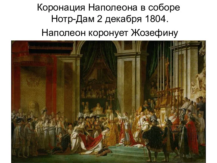 Коронация Наполеона в соборе Нотр-Дам 2 декабря 1804. Наполеон коронует Жозефину