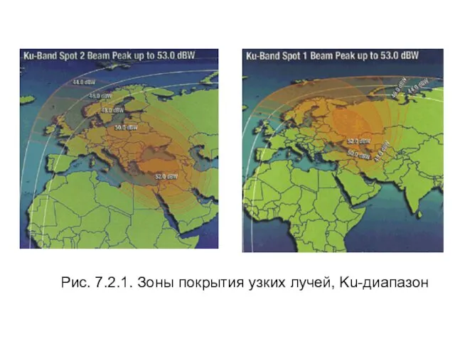 Рис. 7.2.1. Зоны покрытия узких лучей, Ku-диапазон