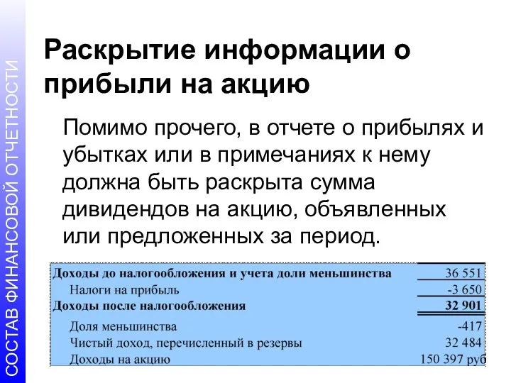 Раскрытие информации о прибыли на акцию Помимо прочего, в отчете