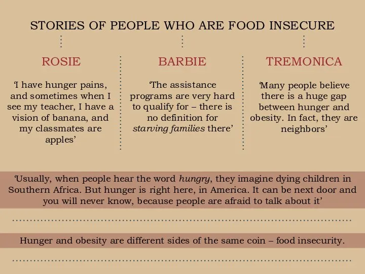 STORIES OF PEOPLE WHO ARE FOOD INSECURE ROSIE BARBIE TREMONICA