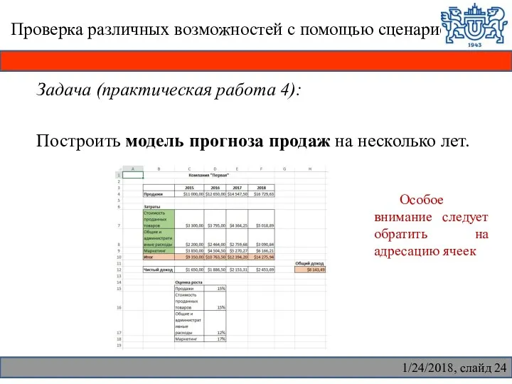 Проверка различных возможностей с помощью сценариев Задача (практическая работа 4):