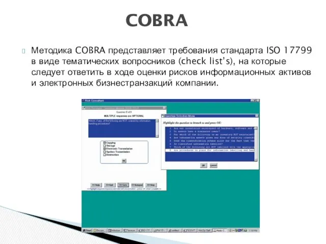 Методика COBRA представляет требования стандарта ISO 17799 в виде тематических