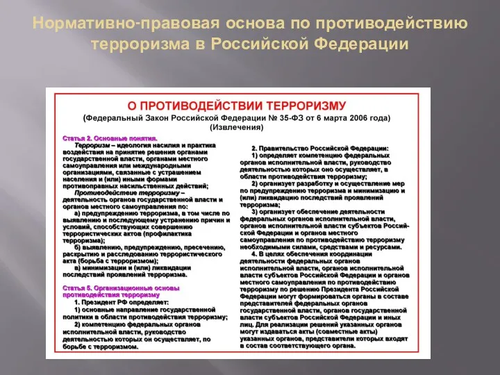 Нормативно-правовая основа по противодействию терроризма в Российской Федерации