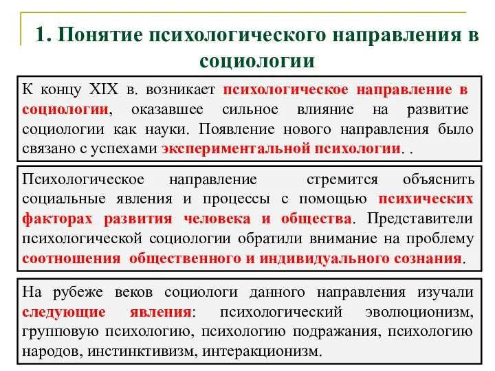 1. Понятие психологического направления в социологии К концу XIX в.