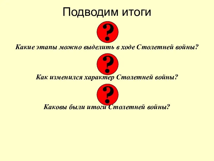 Подводим итоги Какие этапы можно выделить в ходе Столетней войны?