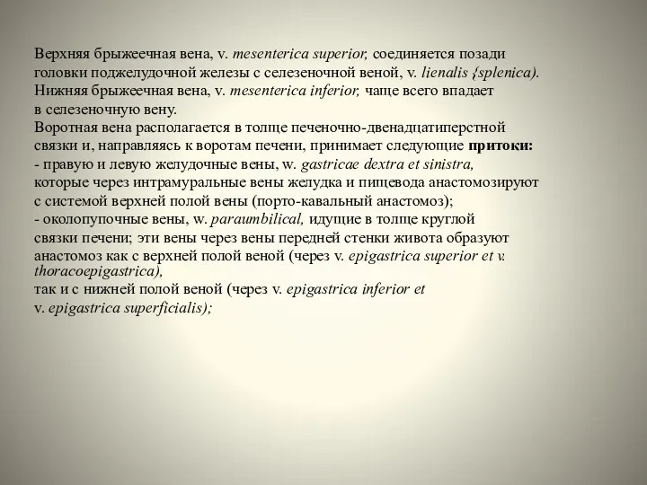 Верхняя брыжеечная вена, v. mesenterica superior, соединяется позади головки поджелудочной