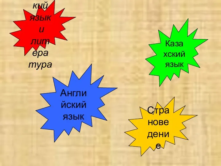 Английский язык Казахский язык Страноведение Русский язык и литература